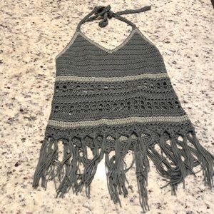 Paper Crane Grey Crochet Halter Top, size XS